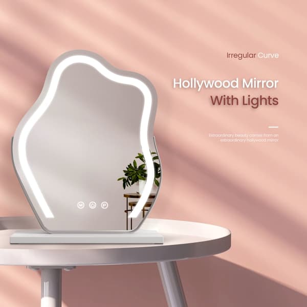 EMKE Hollywood-tyylinen meikkipeili 44x30cm - LED-valaistu meikki, himmennettävä, kosketus, epäsymmetrinen, valkoinen