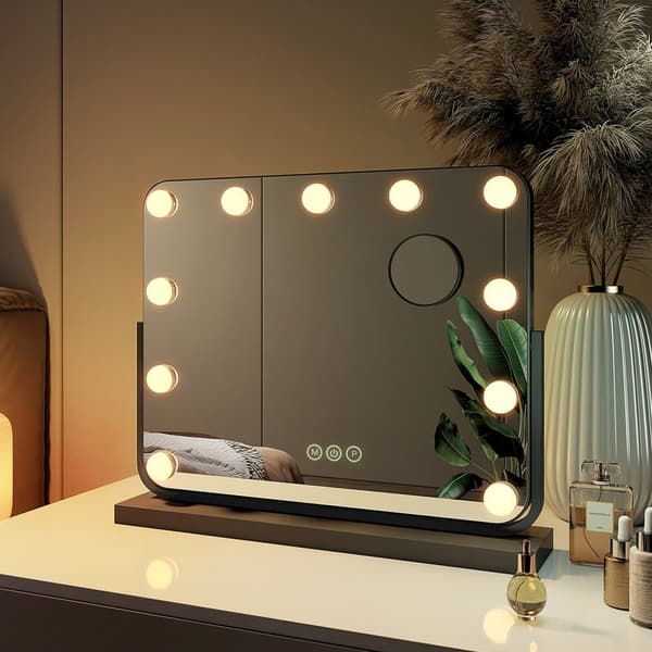 EMKE Hollywood Style Sminkspegel 50x43cm - Smart LED, Minnesfunktion, Dimbar, Peka, Svart