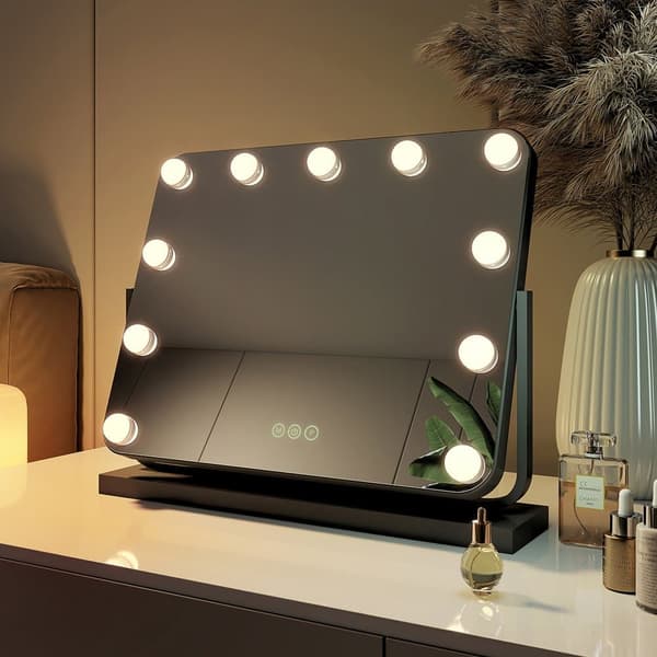 EMKE Hollywood Style Sminkspegel 50x43cm - Smart LED, Minnesfunktion, Dimbar, Peka, Svart