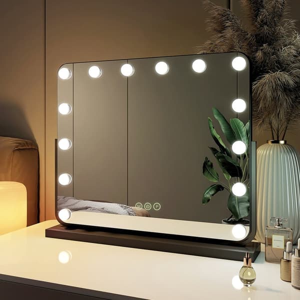 EMKE Hollywood Style Sminkspegel 60x52cm - Professionell LED, Minnesfunktion, Dimbar, Svart