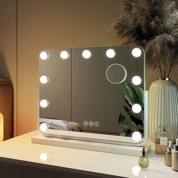 EMKE Hollywood Style Sminkspegel 50x43cm - Smart LED-belysning, Minnesfunktion, Dimbar, Vit