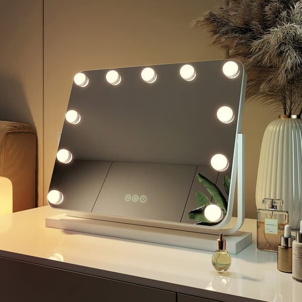 EMKE Hollywood Style Sminkspegel 50x43cm - Smart LED-belysning, Minnesfunktion, Dimbar, Vit