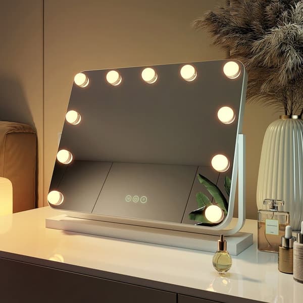 EMKE Hollywood Style Sminkspegel 50x43cm - Smart LED-belysning, Minnesfunktion, Dimbar, Vit