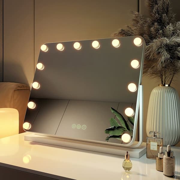 EMKE Hollywood Style Sminkspegel 60x52cm - Salongsbelysning, Minnesfunktion, Dimbar LED, Vit