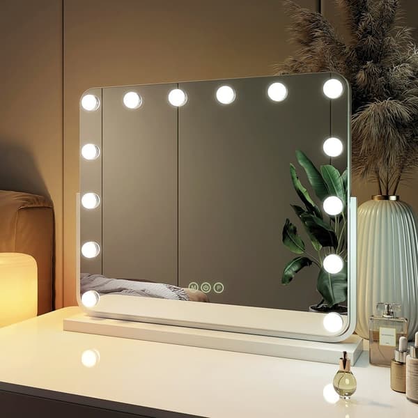 EMKE Hollywood Style Sminkspegel 60x52cm - Salongsbelysning, Minnesfunktion, Dimbar LED, Vit