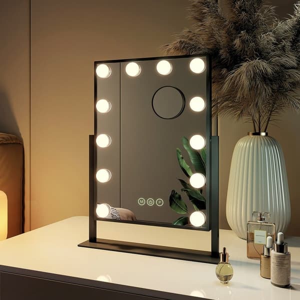 EMKE Hollywood-tyylinen meikkipeili 47,5x36,5cm - 7x suurennus, himmennettävä LED, 360° kääntö, musta