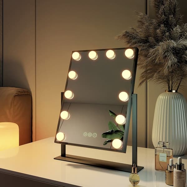 EMKE Hollywood-tyylinen meikkipeili 47,5x36,5cm - 7x suurennus, himmennettävä LED, 360° kääntö, musta