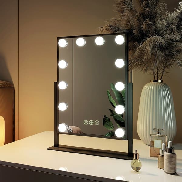 EMKE Hollywood-tyylinen meikkipeili 47,5x36,5cm - 7x suurennus, himmennettävä LED, 360° kääntö, musta