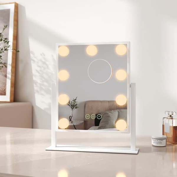 EMKE Hollywood Style Sminkspegel 36x30,5cm - 7x förstoring, Dimbar LED, 360° rotation, vit