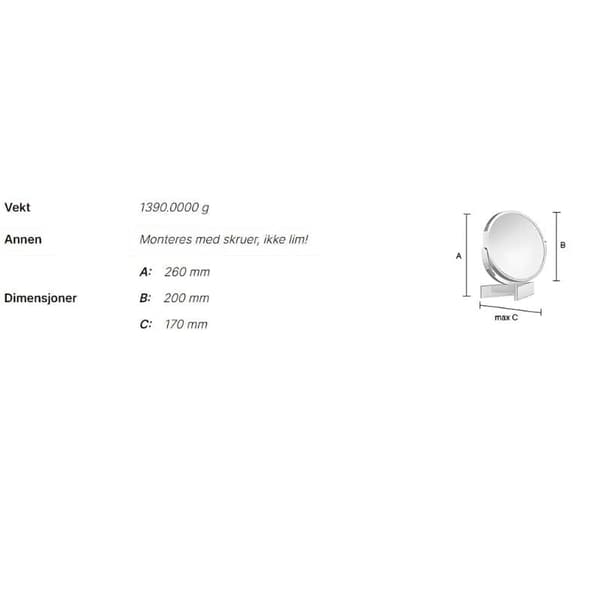 Smedbo Outline 490 Sminkespeil 7x Vegghengt