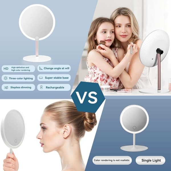 Sminkspegel med LED-ljus – 4K ultraklar spegel, touchkontroll för ljusstyrka, 3 ljuslägen, justerbar vinkel – perfekt för makeup och grooming