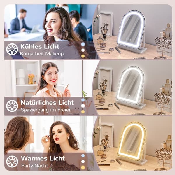 OBOSOE LED-Sminkspegel 33x44,5 cm, 3 Ljuslägen, 360° Roterbar, Touch Styrning