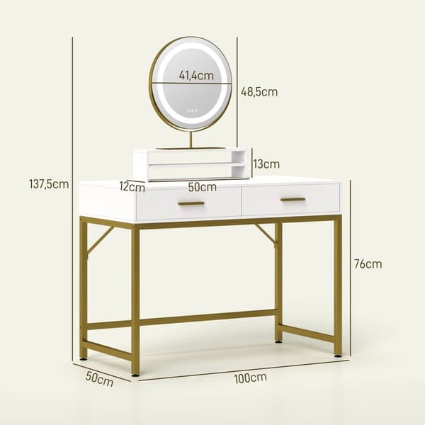 Sminkbord, 100x50x76 cm, Vit