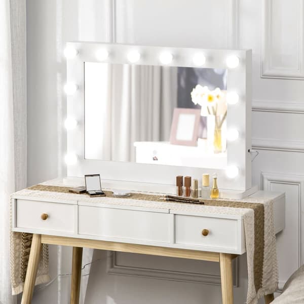 OBOSOE Hollywood LED Make-up Spejl 80x60 cm, 12 Dæmpbare Lys, Berøringskontrol med Hukommelse, Hollywood Make-Up Spejl