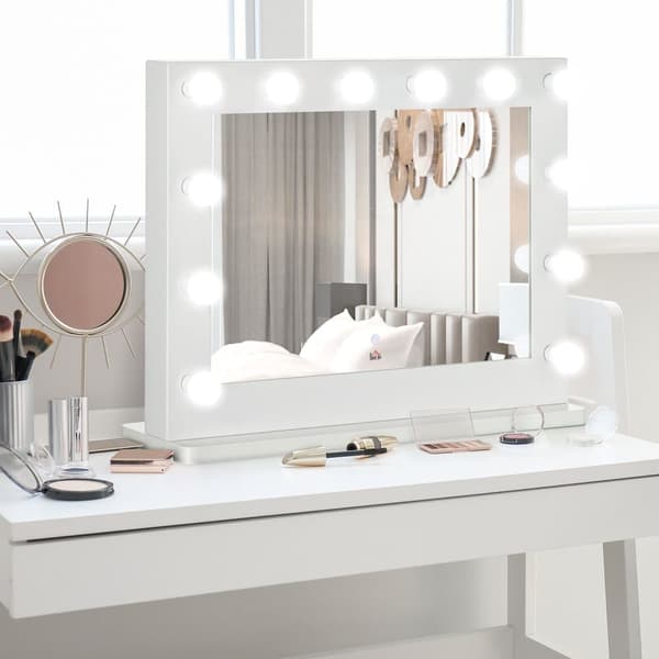 OBOSOE Hollywood LED Make-up Spejl 80x60 cm, 12 Dæmpbare Lys, Berøringskontrol med Hukommelse, Hollywood Make-Up Spejl