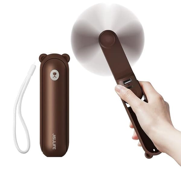 Högkvalitativ handfläkt Life8 Plus (F8X) med ficklampa, portabel, 4500 mAh JISULIFE brun
