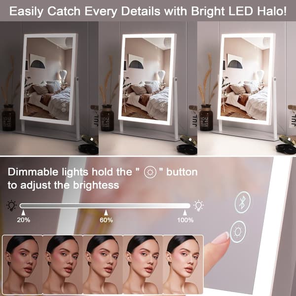 LED Sminkspegel, Justerbar Ljusstyrka, Inbyggd Bluetooth-högtalare,VIT