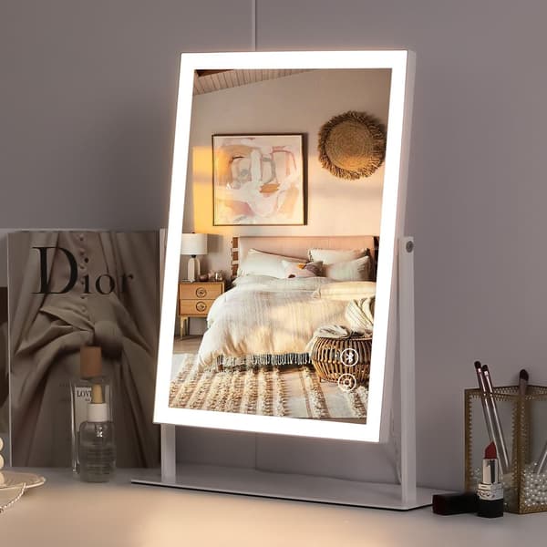 LED Sminkspegel, Justerbar Ljusstyrka, Inbyggd Bluetooth-högtalare,VIT
