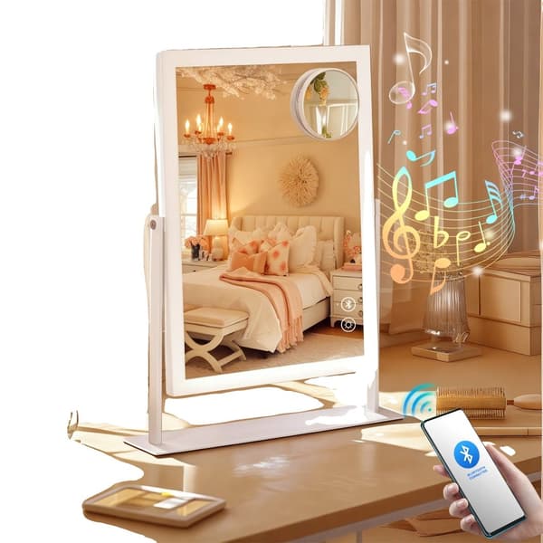LED Sminkspegel, Justerbar Ljusstyrka, Inbyggd Bluetooth-högtalare,VIT