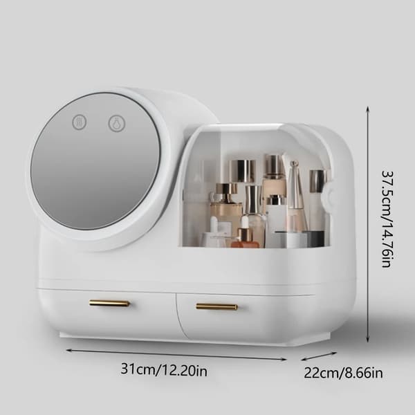 Monikäyttöinen kosmetiikkasäilytyslaatikko, jossa on LED-valo, HD-peili ja USB-lataus,VALKOINEN