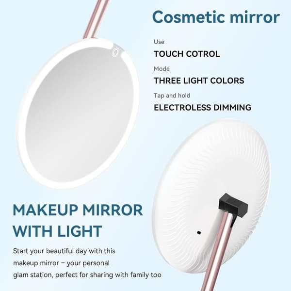 Bomclap Sminkspegel med LED-ljus, 4K HD, 3-stegsdimmer, touchkontroll & justerbar vinkel