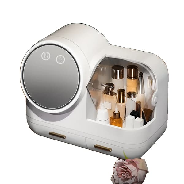 Makeup Organizer, LED Lys, Drejelig Spejl, USB Opladning,HVID