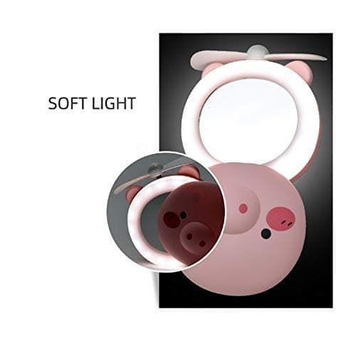 OBOSOE Makeup Spejle Bærbare LED Tegneserie Fyld Lys Makeup Spejl Ventilator Lys Justerbar USB Opladning Håndholdt Mini Fan