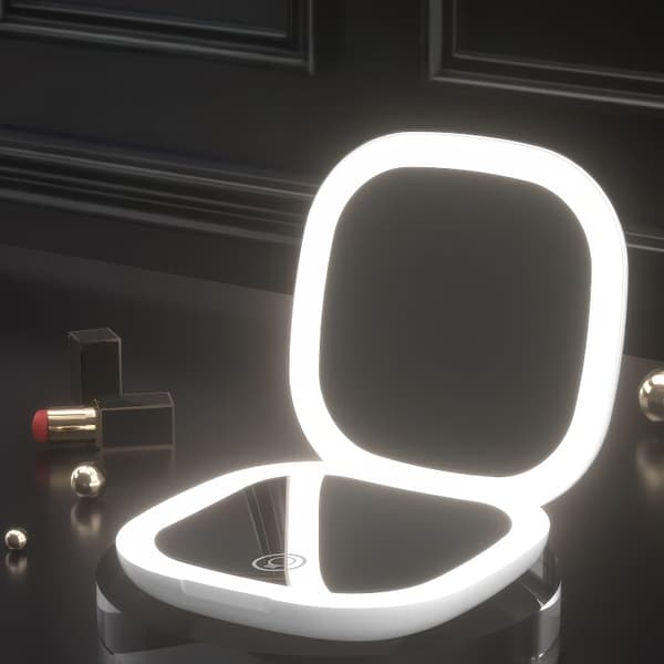 Makeupspejl / Spejl med LED-Lys & 10x Forstørrelse – Bærbar