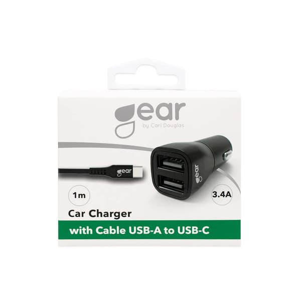 GEAR - Laddare 12-24V 2xUSB 3.4A Svart USB-C 2.0 Kabel 1m