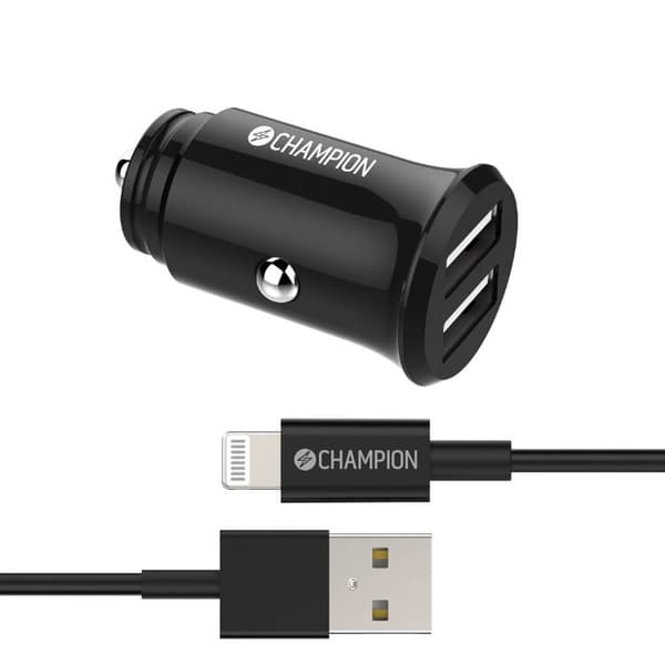 Champion billaddare Kit med USB-A till Lightning kabel Svart