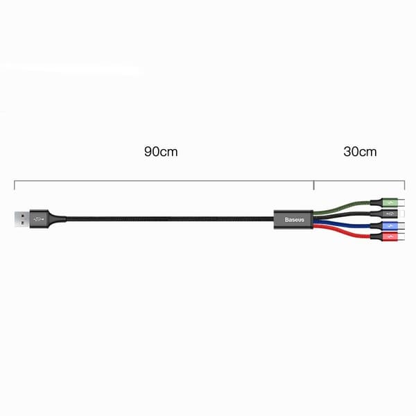 BASEUS 4in1 USB-A till lightning, 3xUSB-C kabel 1.2m - Svart