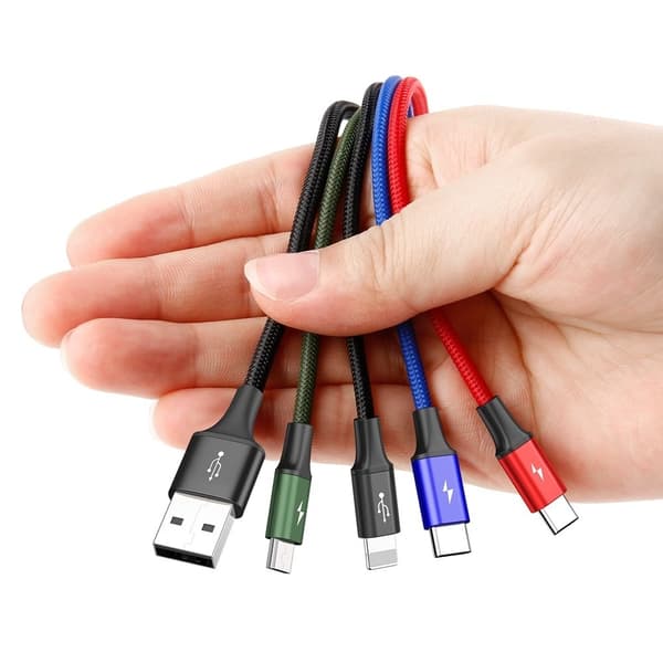 BASEUS 4in1 USB-A till lightning, 3xUSB-C kabel 1.2m - Svart
