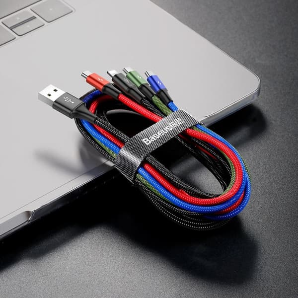 BASEUS 4in1 USB-A till lightning, 3xUSB-C kabel 1.2m - Svart