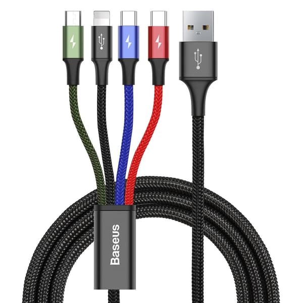 BASEUS 4in1 USB-A till lightning, 3xUSB-C kabel 1.2m - Svart