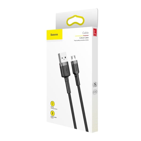 BASEUS Cafule USB-A till microUSB Kabel QC3.0 2.4A 1M svart-grå