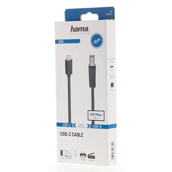 HAMA Kabel USB-C till USB-B 480 Mbps 1.5m - Svart