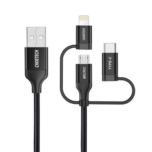 Choetech 3in1 USB-A till USB-C, Lightning, microUSB kabel 1.2m