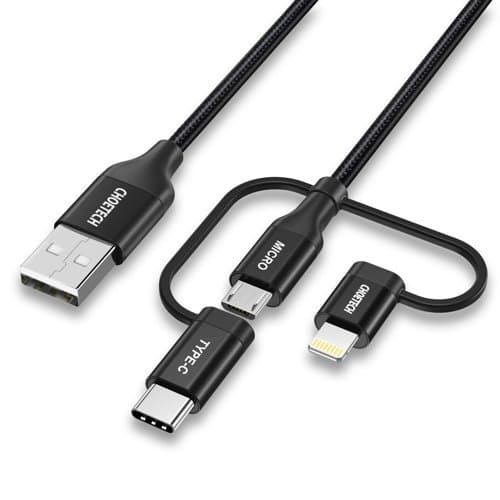 Choetech 3in1 USB-A till USB-C, Lightning, microUSB kabel 1.2m
