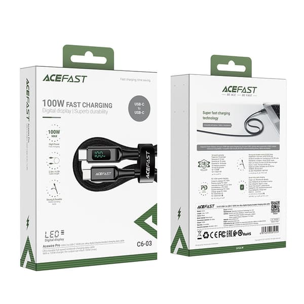 Acefast USB-C till USB-C 100W 2m - Svart