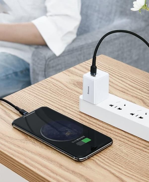 Baseus Flätad USB-C till Lightning kabel 18W 1m - Svart/Grå