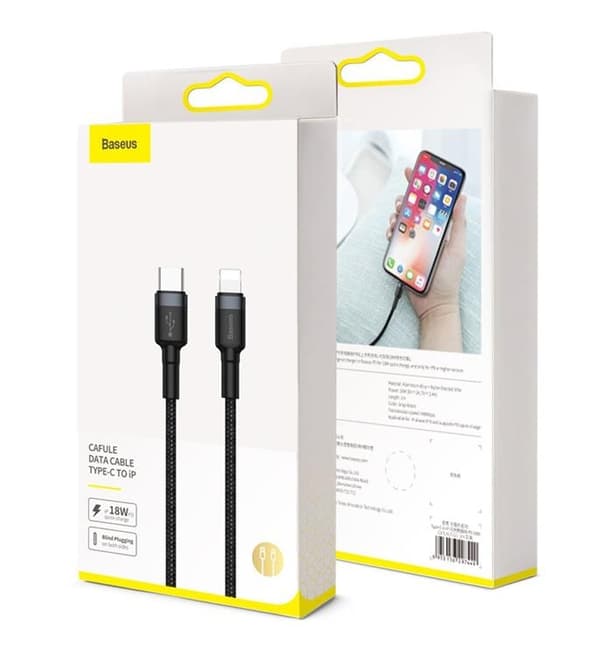 Baseus Flätad USB-C till Lightning kabel 18W 1m - Svart/Grå