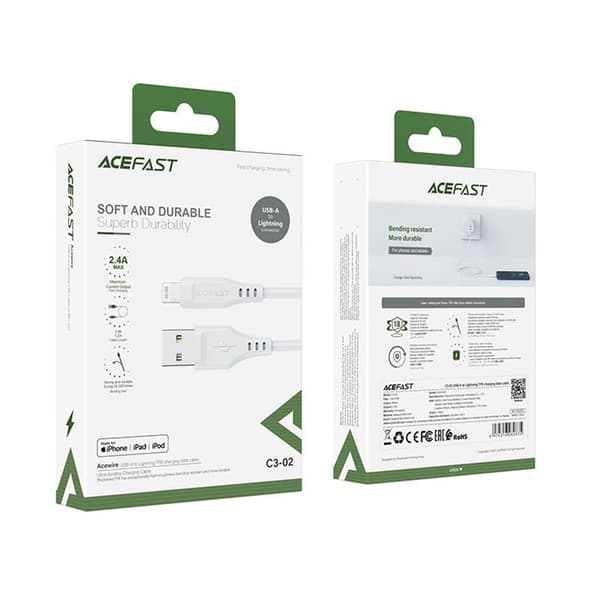 Acefast USB-A till Lightning kabel 1.2m - Vit