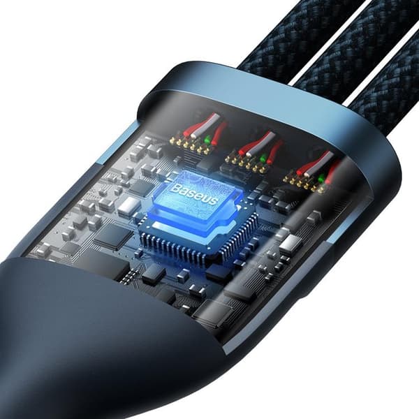 Baseus 3in1 Flash Series USB-C/Micro-USB/Lightning 66W 480Mb/s 1.2m - Blå