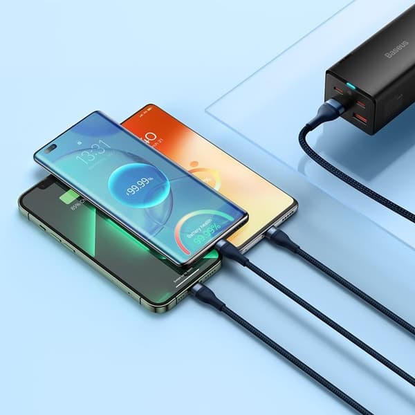 Baseus 3in1 Flash Series USB-C/Micro-USB/Lightning 66W 480Mb/s 1.2m - Blå