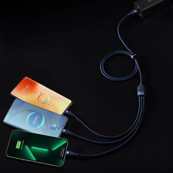 Baseus 3in1 Flash Series USB-C/Micro-USB/Lightning 66W 480Mb/s 1.2m - Blå