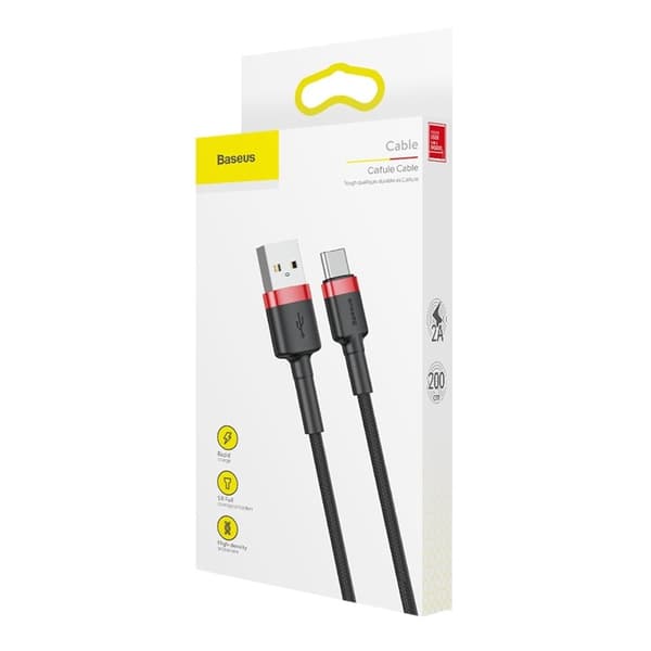 Baseus USB-C till USB-A kabel Cafule 2m - Svart/Röd
