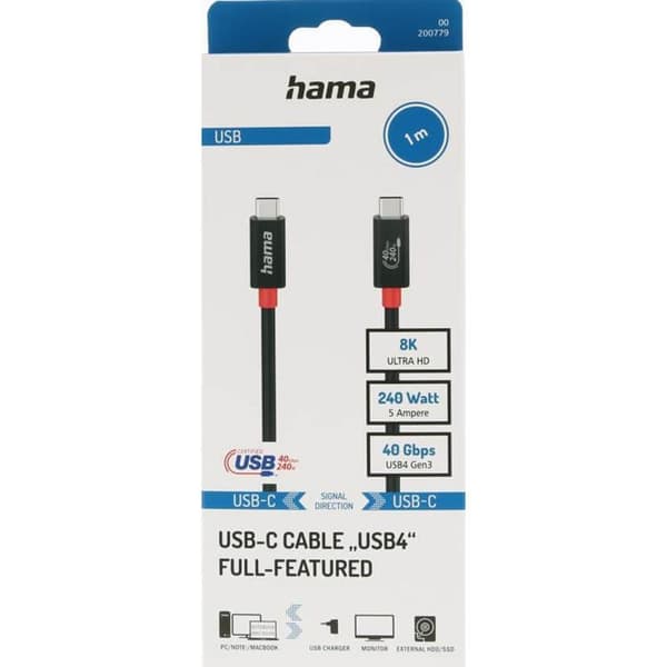 Hama USB-C till USB-C kabel Gen 3 1m- Svart
