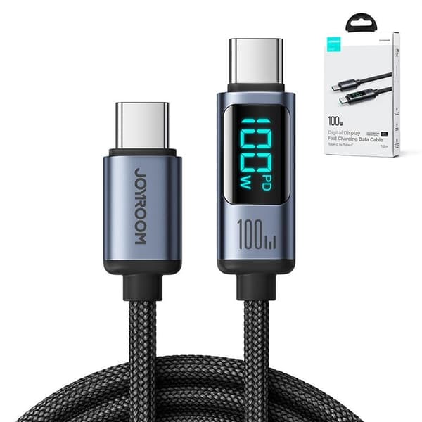 Joyroom USB-C till USB-C kabel 100W med LED display 1.2m