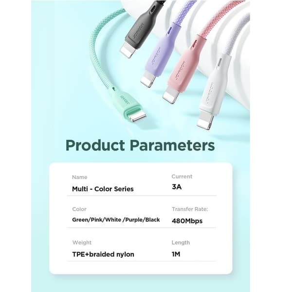Joyroom USB-A till Lightning kabel 1m 3A - Rosa