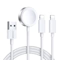 Miniatyrbild 1 av 7: Joyroom 3in1 USB-A till 2x Lightning och Apple watch Laddare 1.2m